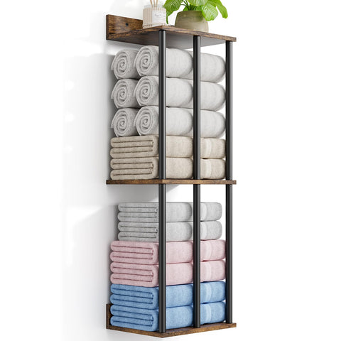 WeGXY towel rack wall mounted with wooden shelf top for stylish bathroom organization