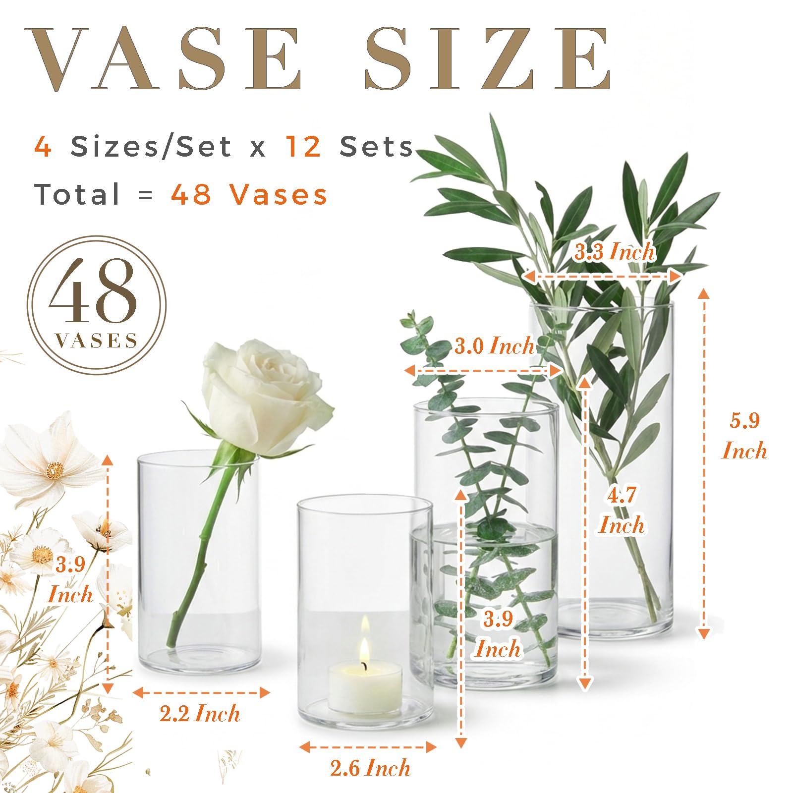 Wehomai clear glass cylinder vases arranged as a wedding centerpiece