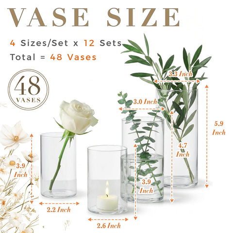 Wehomai clear glass cylinder vases arranged as a wedding centerpiece