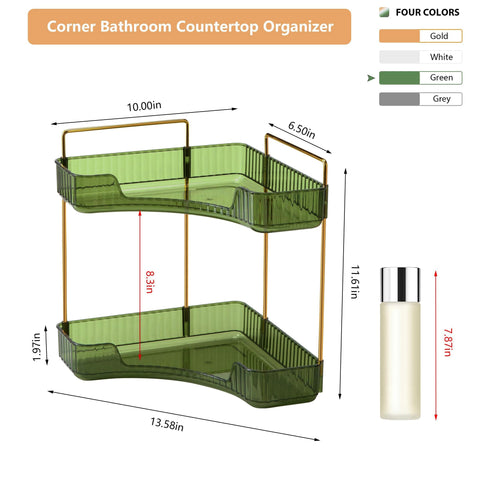 Weidace corner bathroom organizer 2-tier green, assembled setup demonstrates sturdy build.