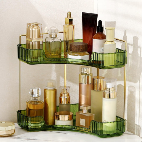 Weidace corner bathroom organizer 2-tier green, front view showing compact storage.