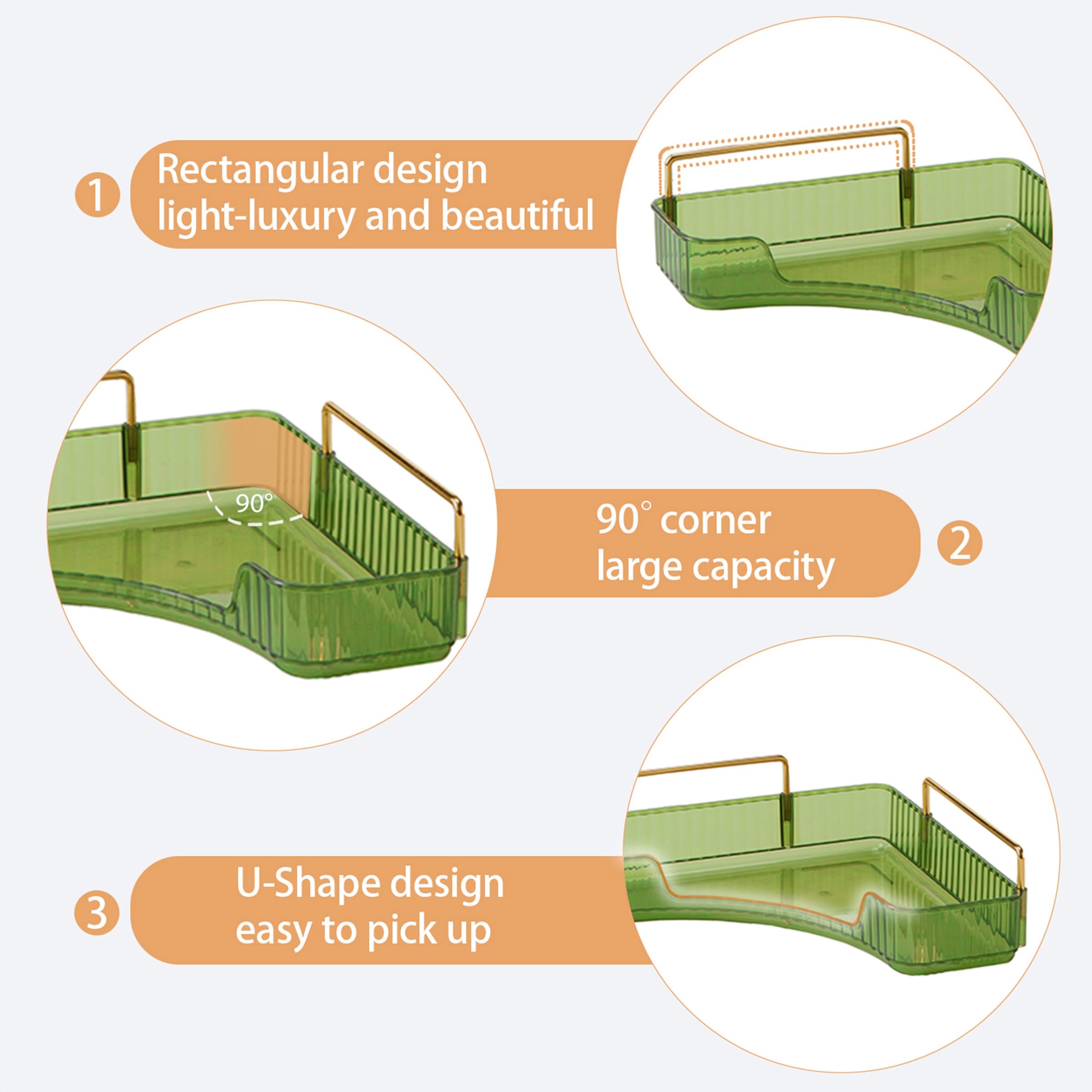 Weidace corner bathroom organizer 2-tier green, side view highlights angled shelves.