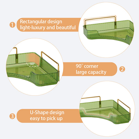 Weidace corner bathroom organizer 2-tier green, side view highlights angled shelves.