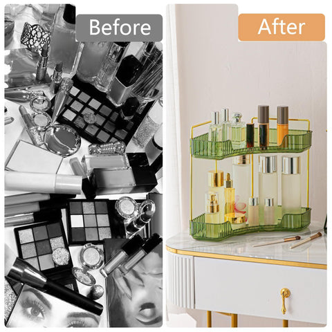 Weidace corner bathroom organizer 2-tier green, top view reveals efficient space use.