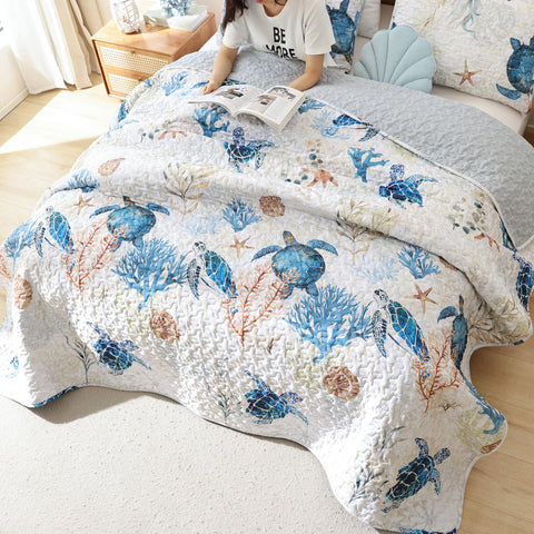 Weigelia coastal quilts twin beach view setup showcases effortless coastal decor.