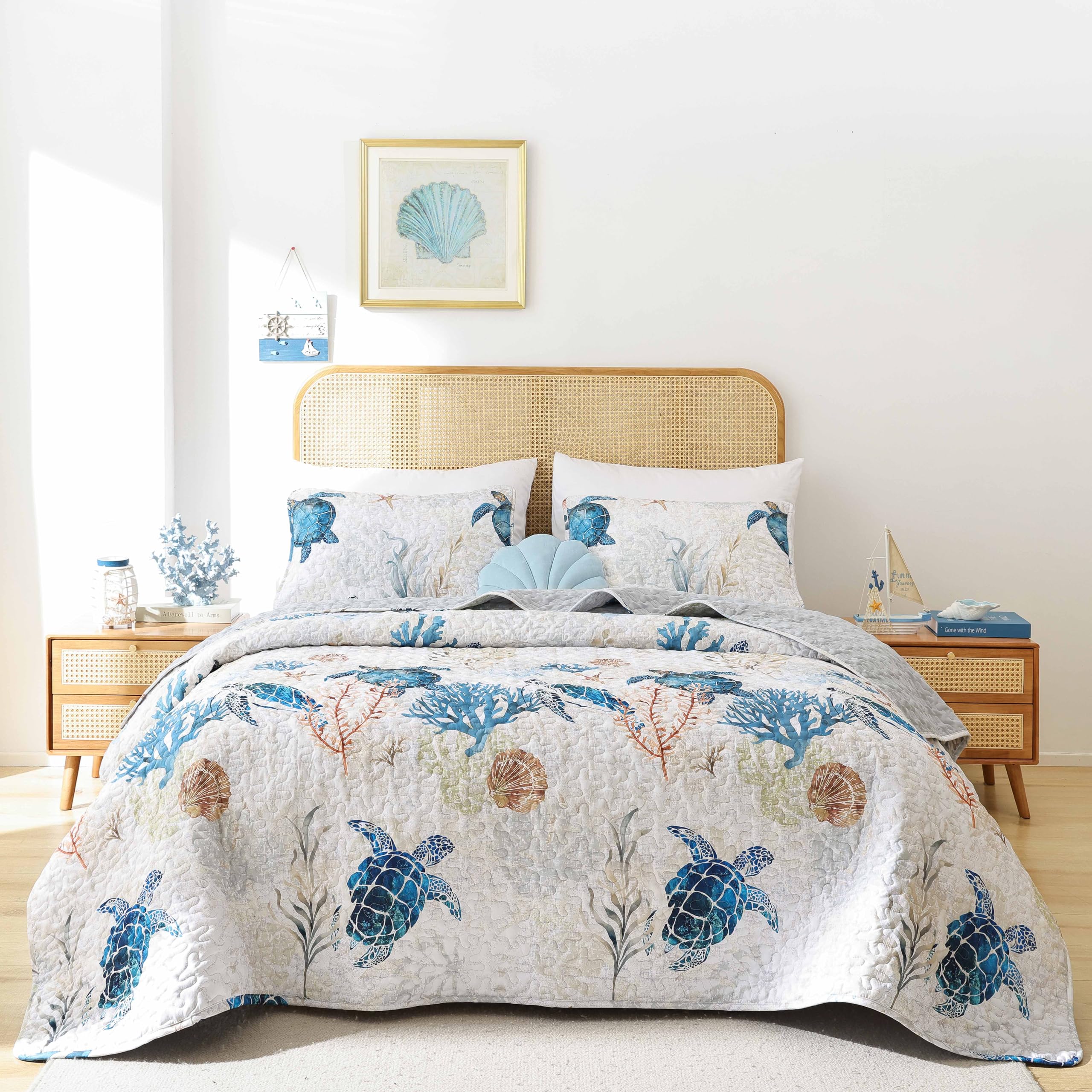 Weigelia coastal quilts twin sea turtles print adds calm seaside charm to any bedroom.