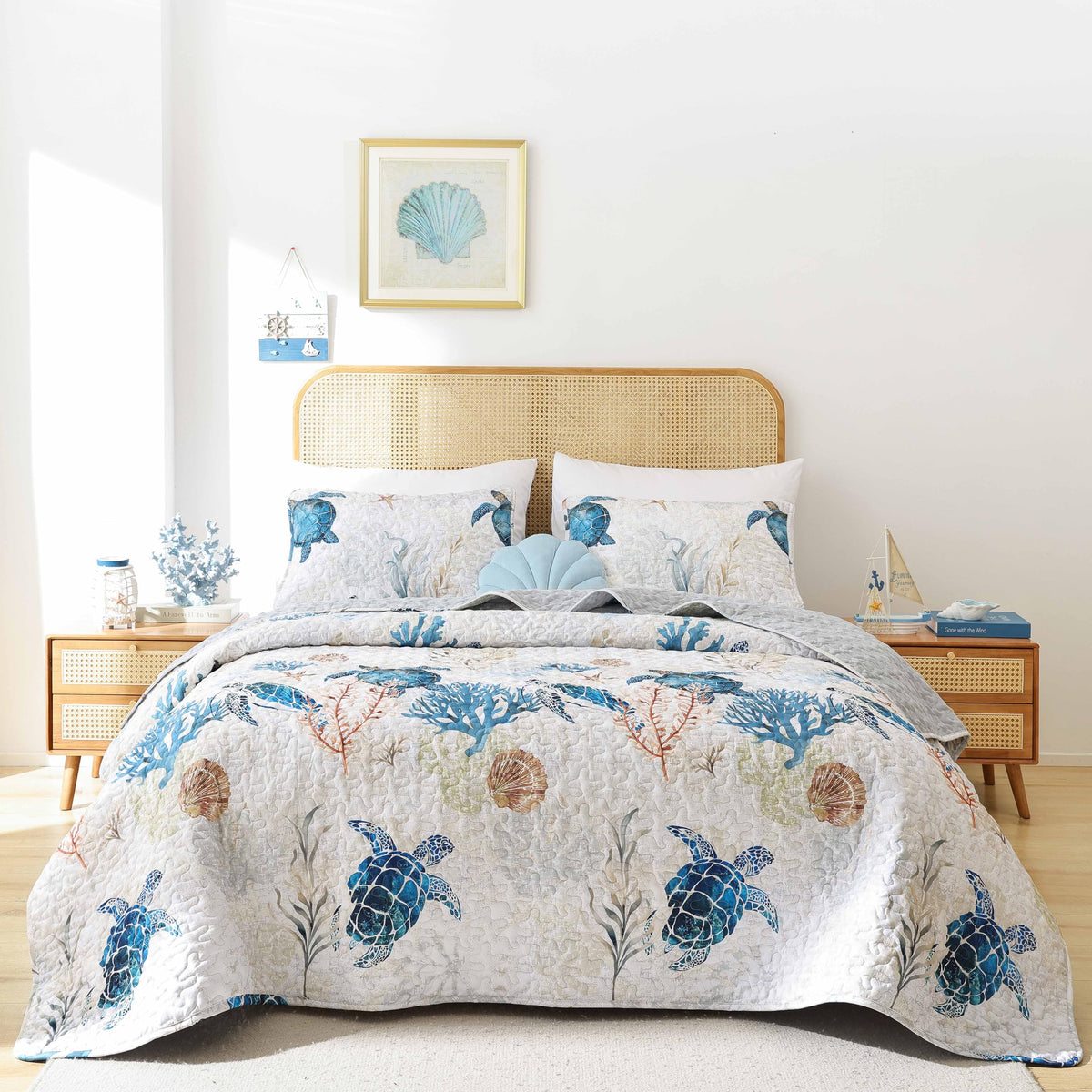 Weigelia coastal quilts twin sea turtles print adds calm seaside charm to any bedroom.