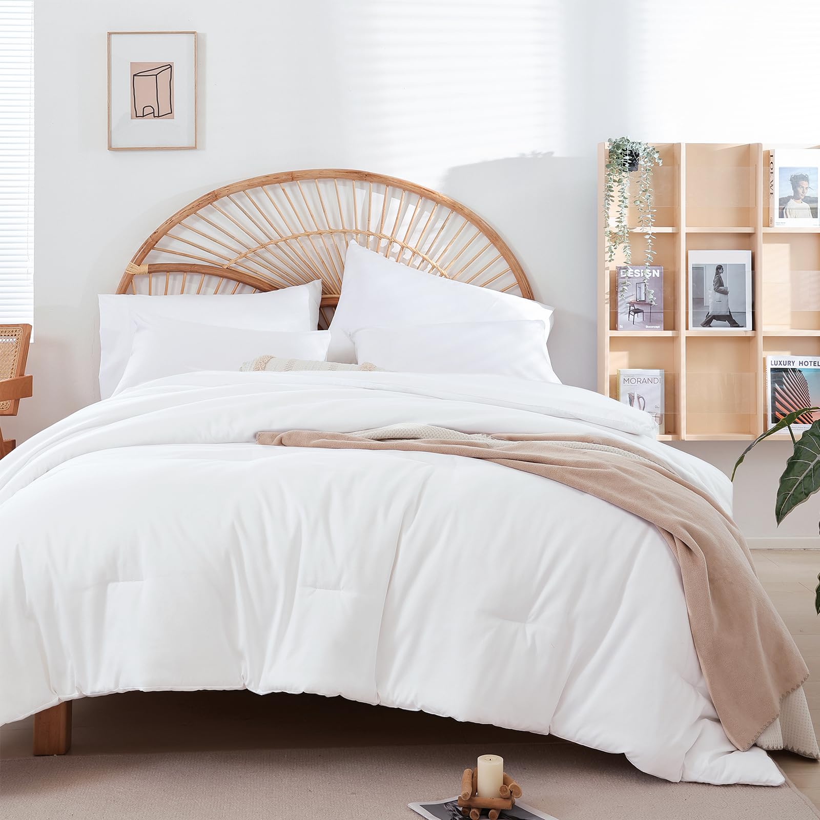 Weigelia queen comforter white folded for compact storage