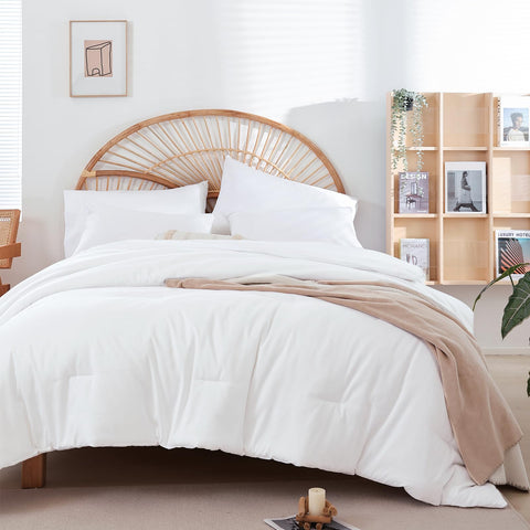 Weigelia queen comforter white folded for compact storage