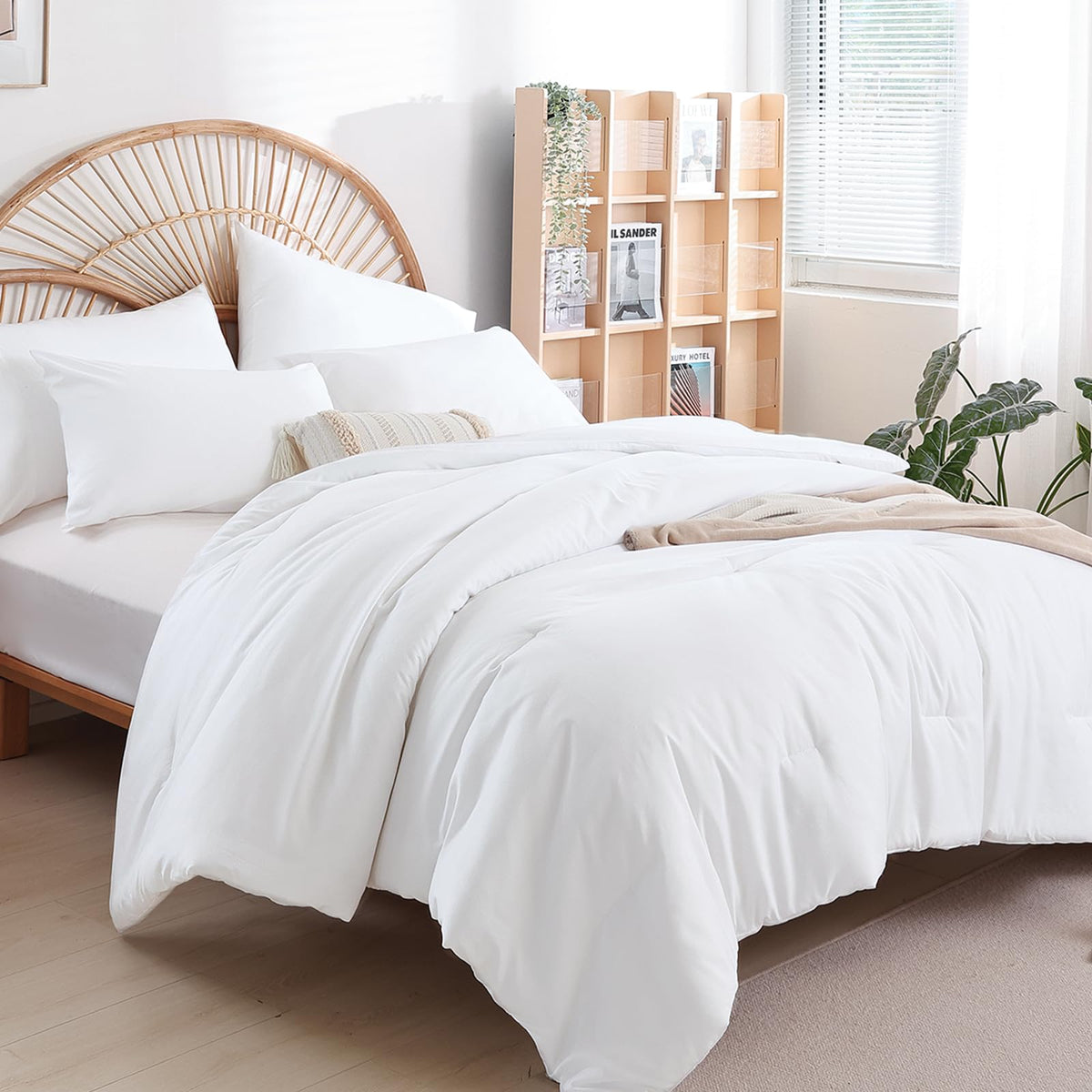Weigelia queen comforter white, front view, soft microfiber texture