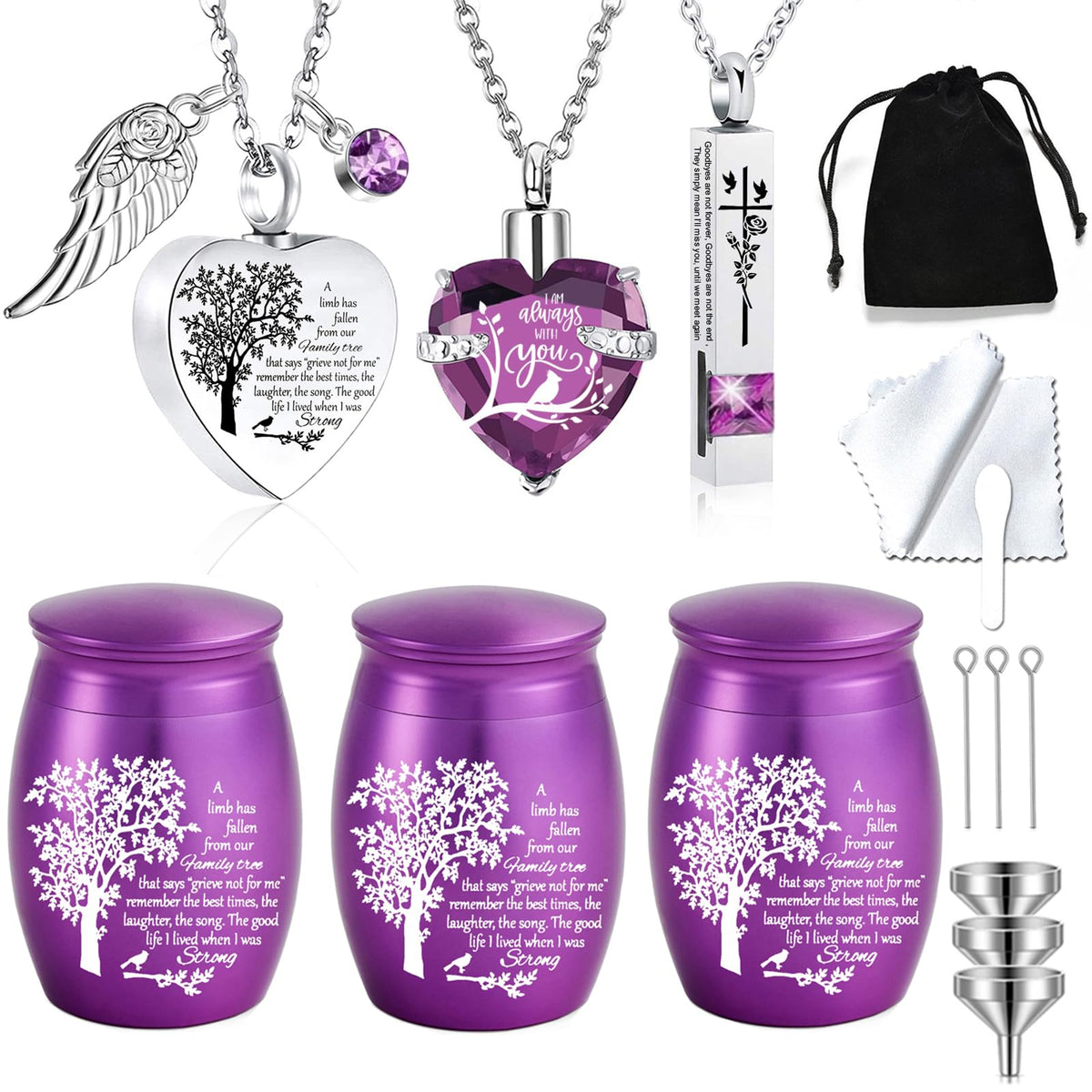 Weikui 6pc purple urn pendants for family keepsakes, secure ashes sharing.