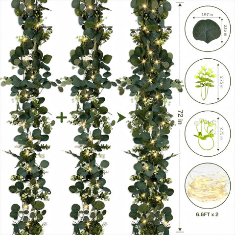WEITANKG eucalyptus garland on mantle for cozy home decor