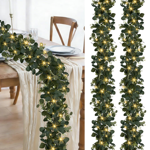 WEITANKG eucalyptus garland with lights on mantle for warm ambience