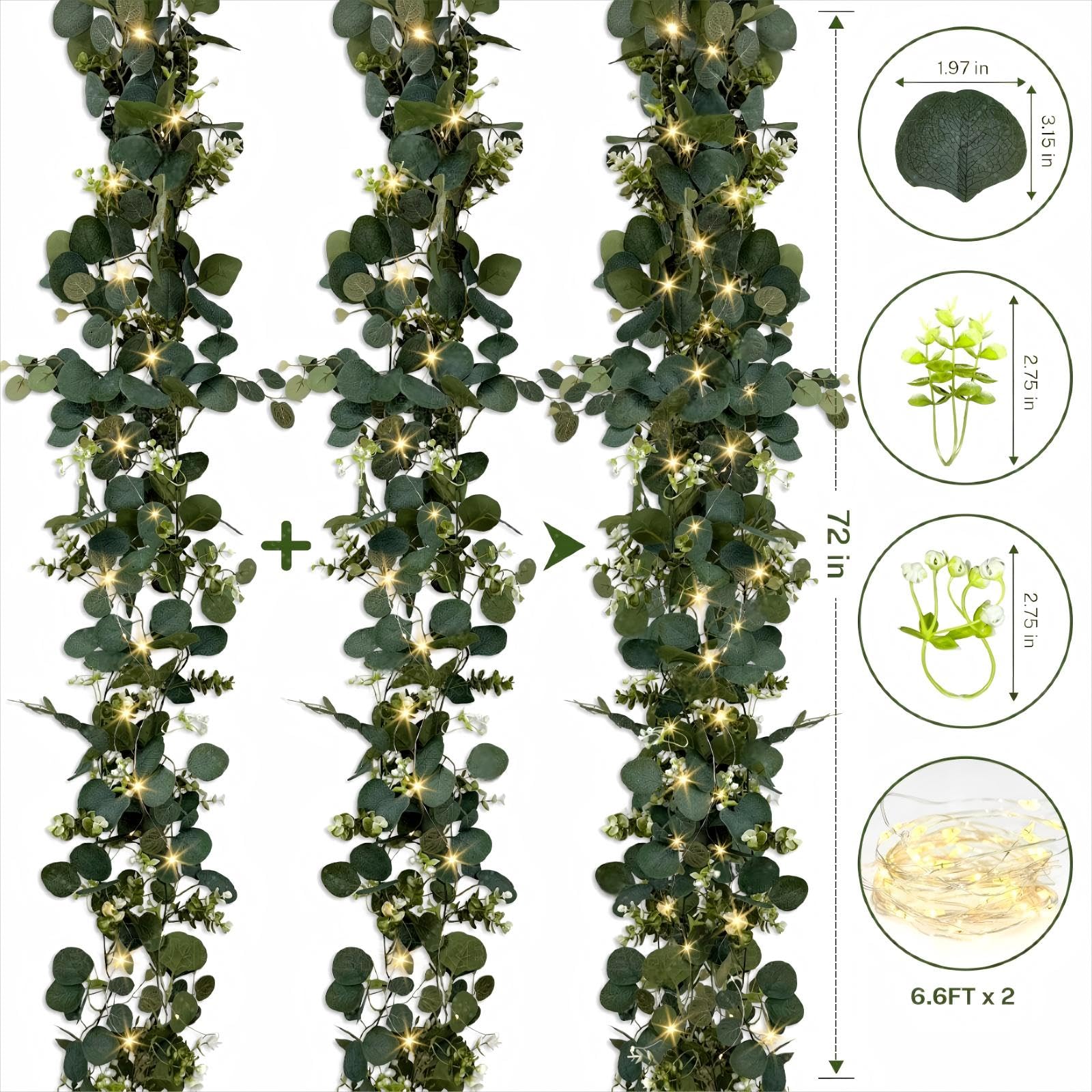 WEITANKG eucalyptus garland silk leaves close up for premium decor