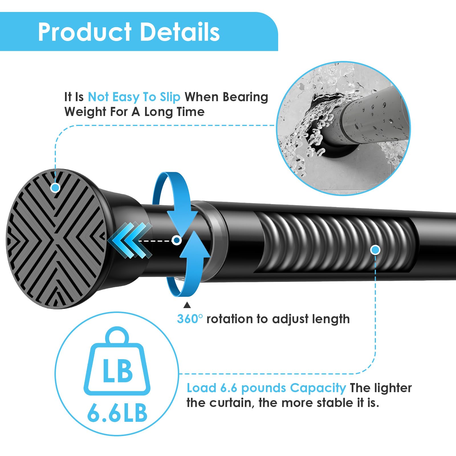 WEIXINHAI black tension curtain rod 22mm diameter for strong holds