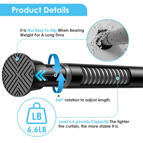 WEIXINHAI black tension curtain rod 22mm diameter for strong holds