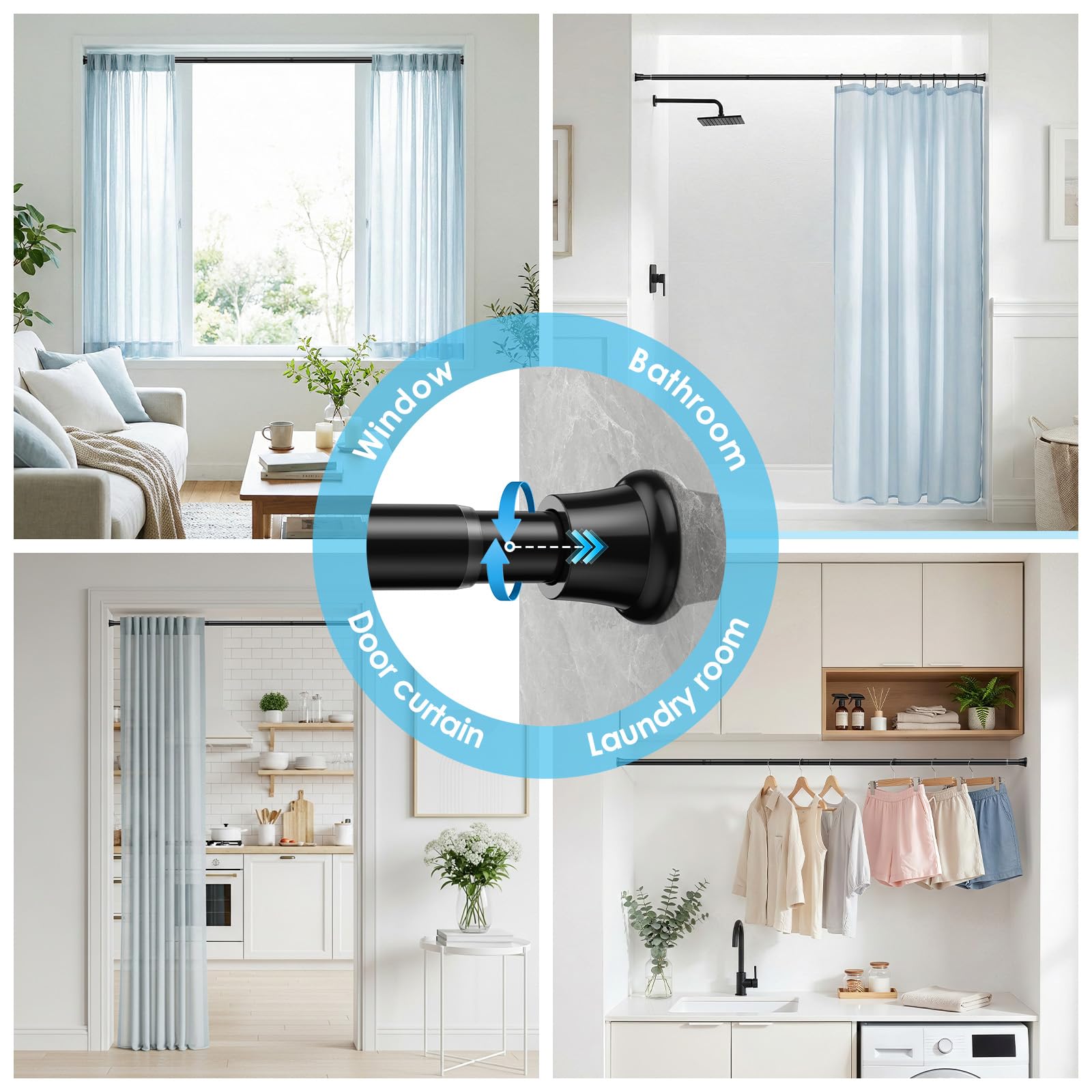 WEIXINHAI black tension curtain rod versatile for baths and bedrooms