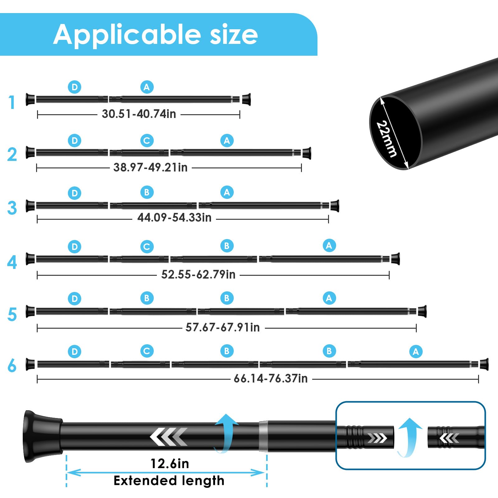 WEIXINHAI black tension curtain rod no drill installation for renters