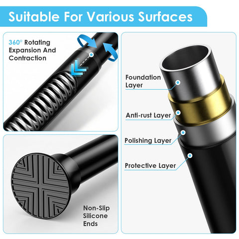WEIXINHAI black tension curtain rod anti-slip ends stay stable