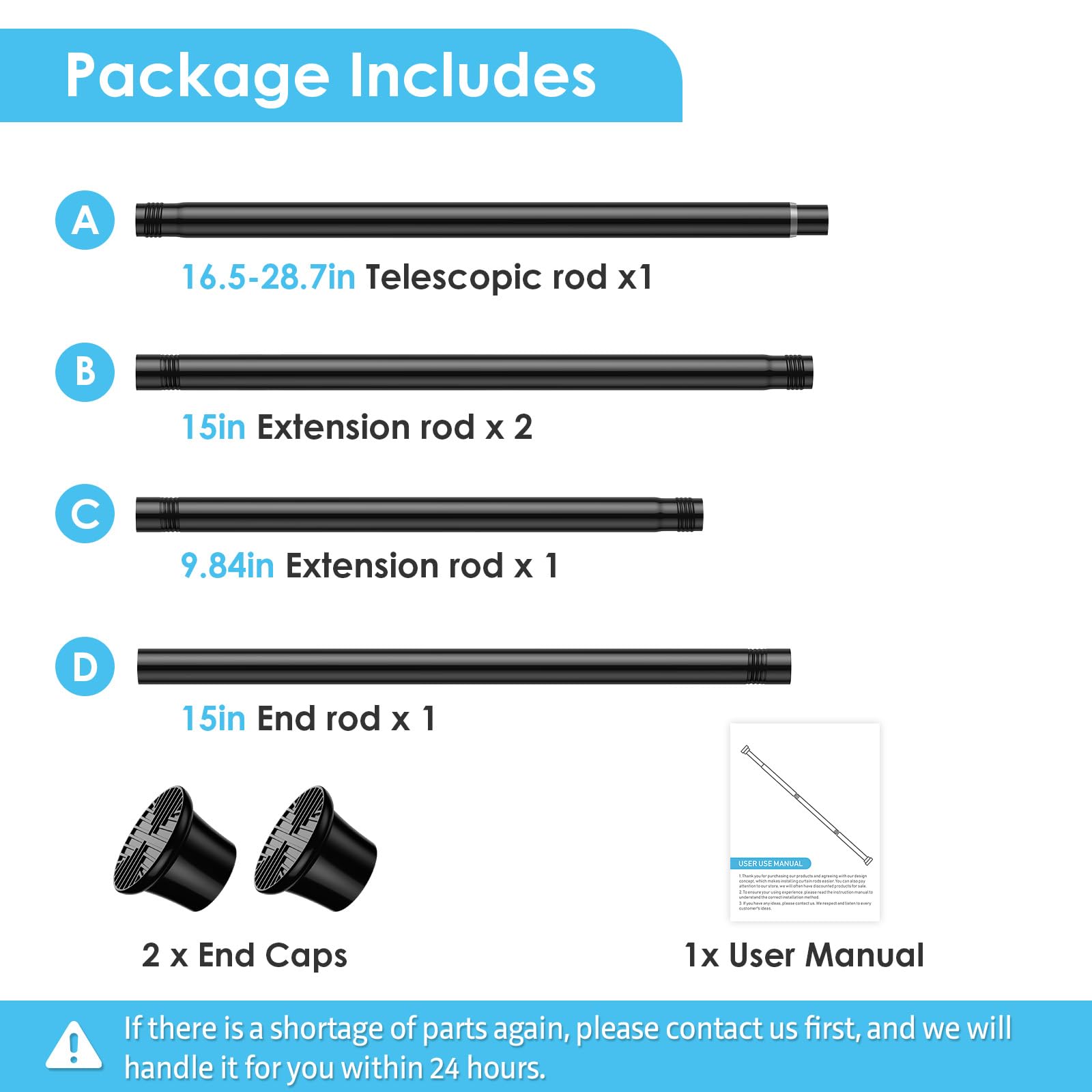 WEIXINHAI black tension curtain rod renter-friendly and reusable