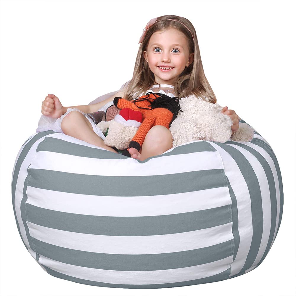 WEKAPO stuffed animal storage bean bag chair in grey, 38-inch size, ideal for kids.