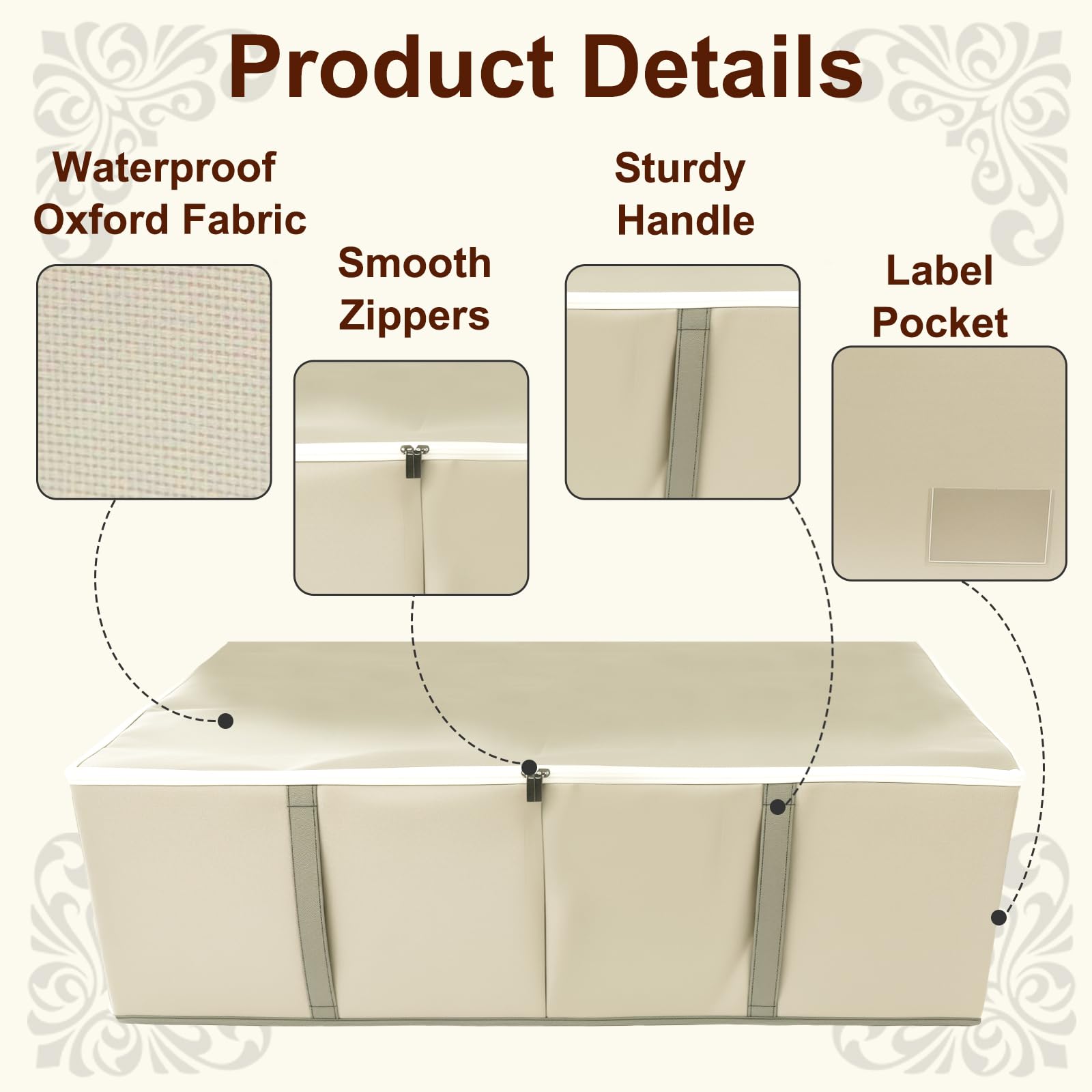 Wekuch 94L storage box closed view with protective shell and sturdy zipper for secure storage.