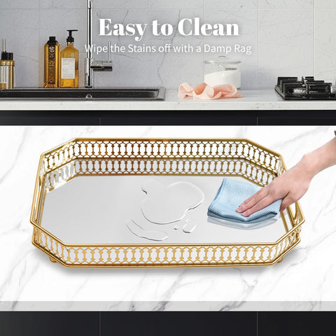 WELAISA gold frame tray with mirror surface enhancing cosmetics display