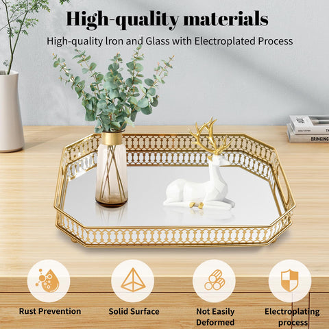 WELAISA sturdy metal gold-tone tray with handles for easy relocation