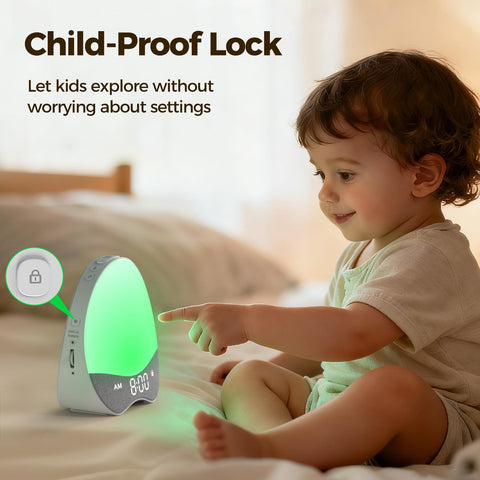Welgo Ok to Wake dimmable display allows gentle night-time brightness.