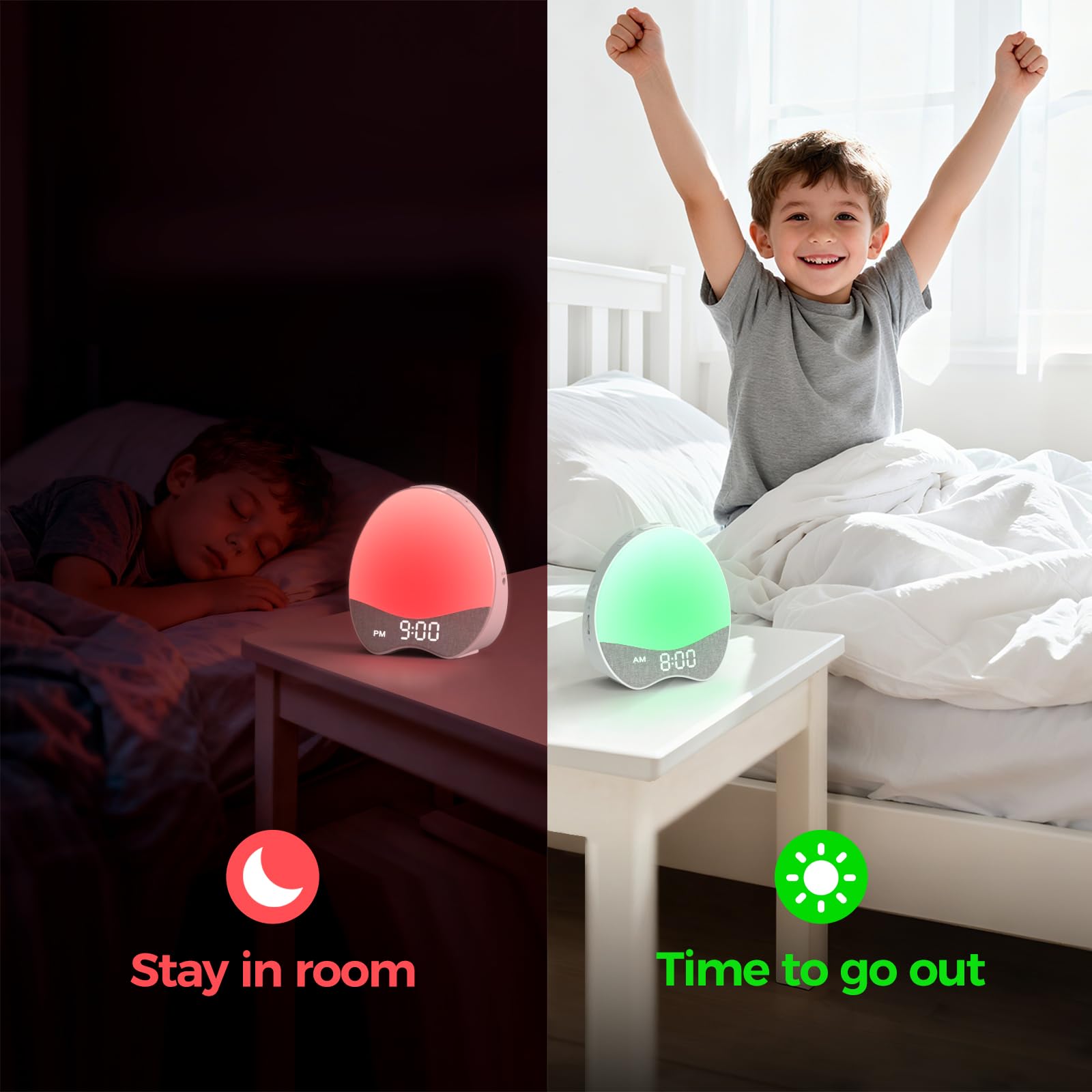 Welgo Ok to Wake red and green indicators signal bedtime or wake time.