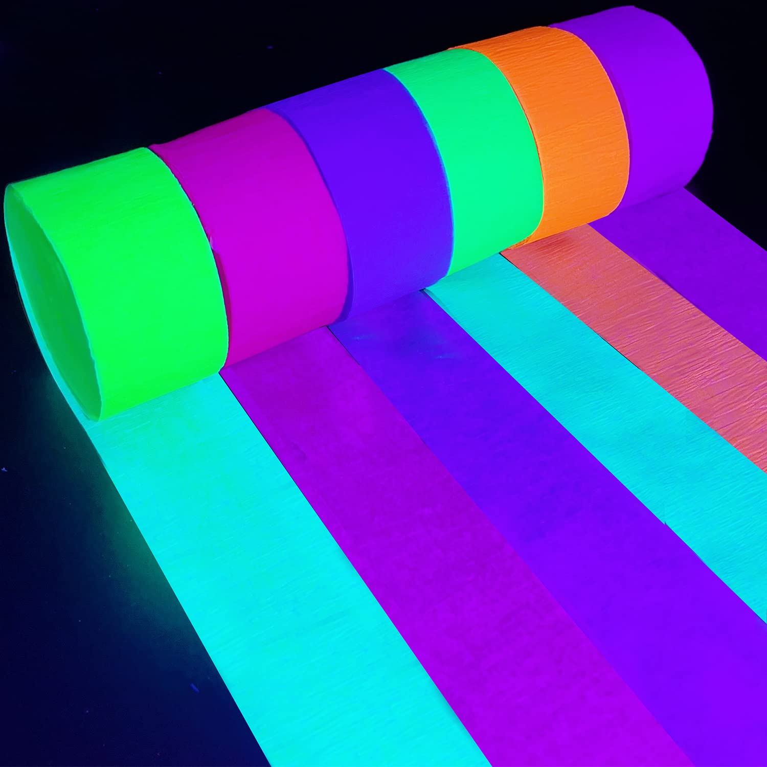 Welittcon glow crepe streamers orange for high visibility under black light.