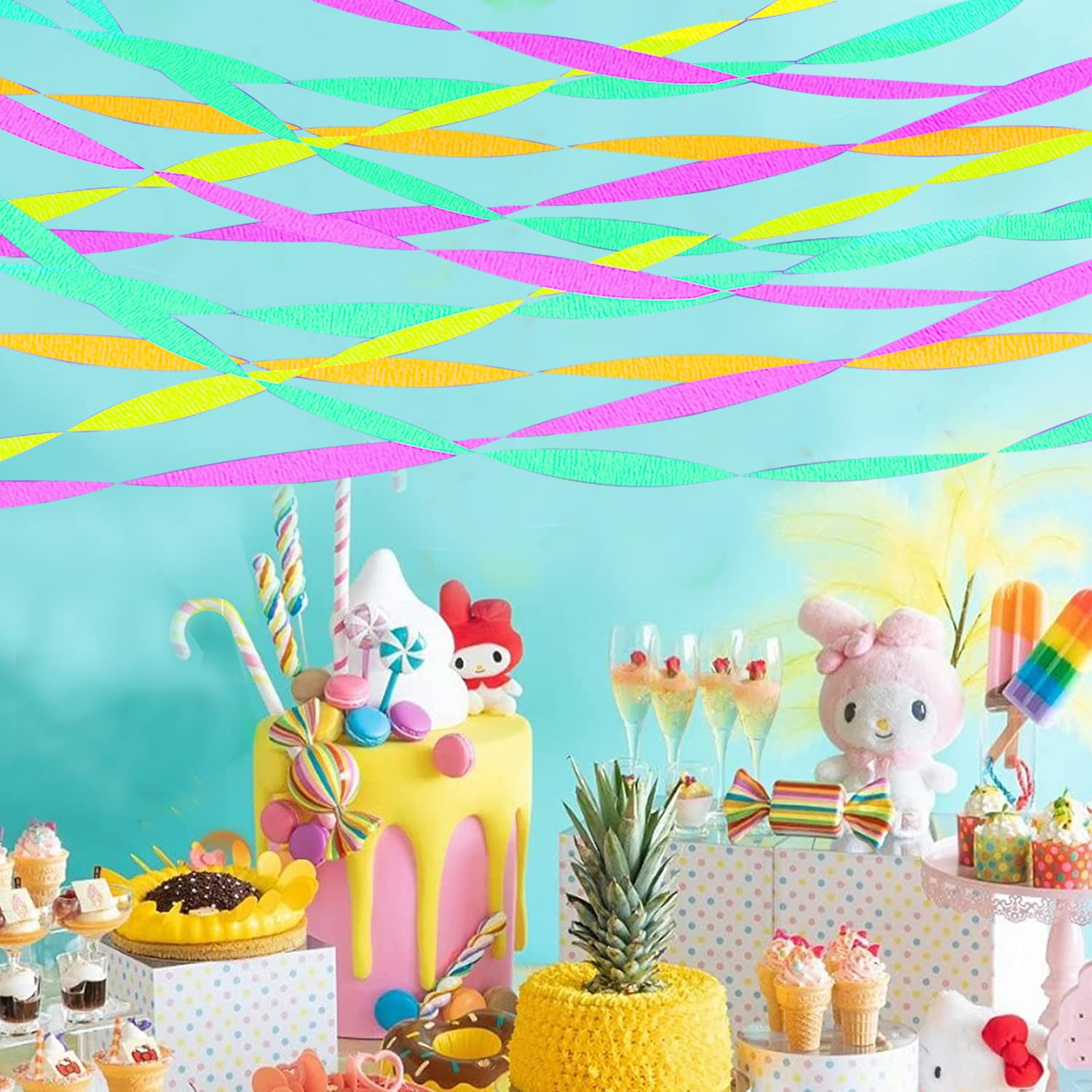 WELITTCON neon paper streamers blacklight glow enhance immersive party vibes.