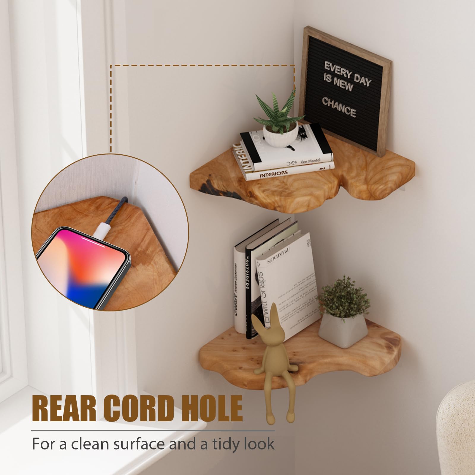 WELLAND cedar corner shelf installed in a bathroom for towels