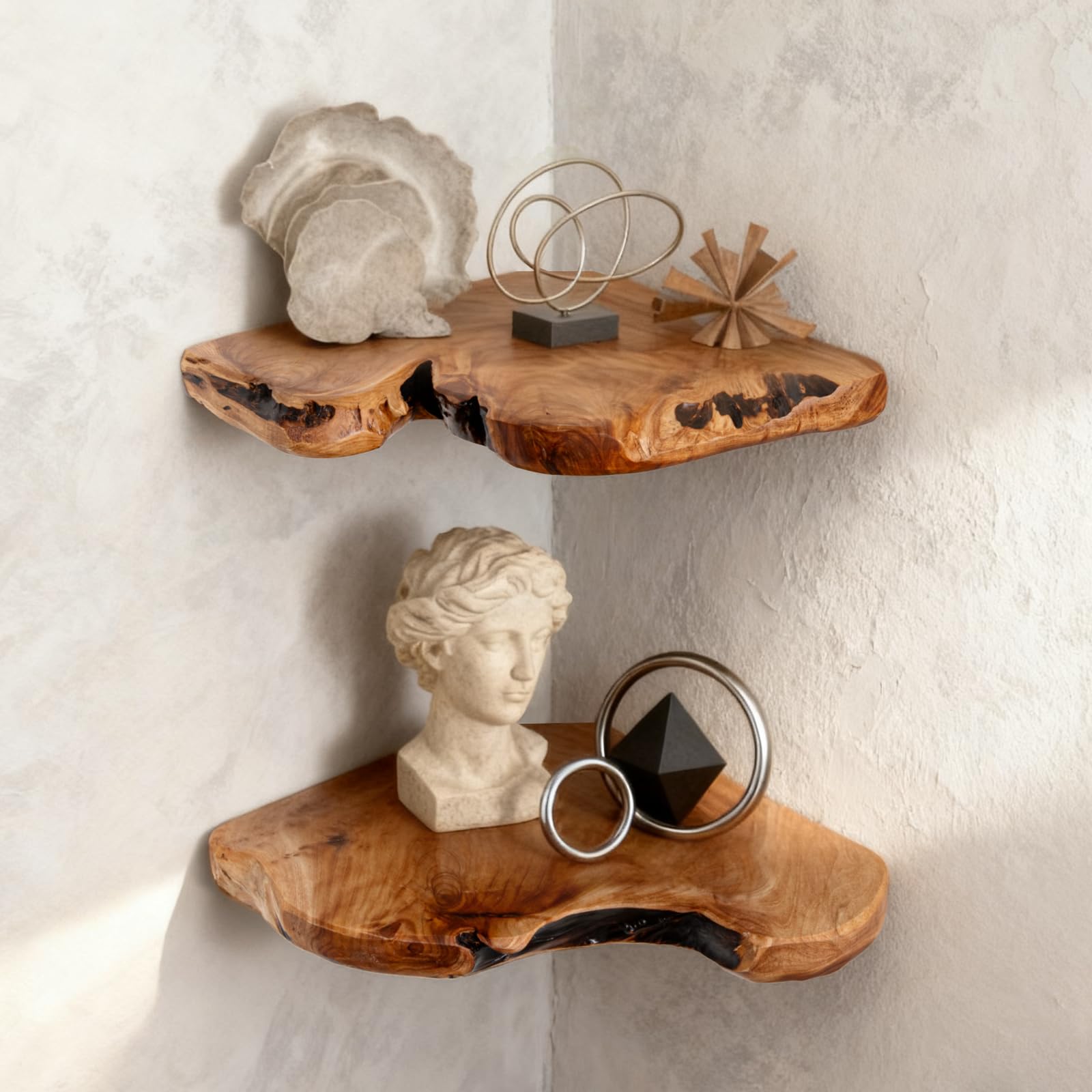 WELLAND live-edge cedar corner shelf rustic charm and sturdy display