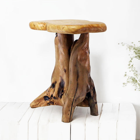 WELLAND Natural Tree Stump Stool displays raw cedar texture for rustic appeal