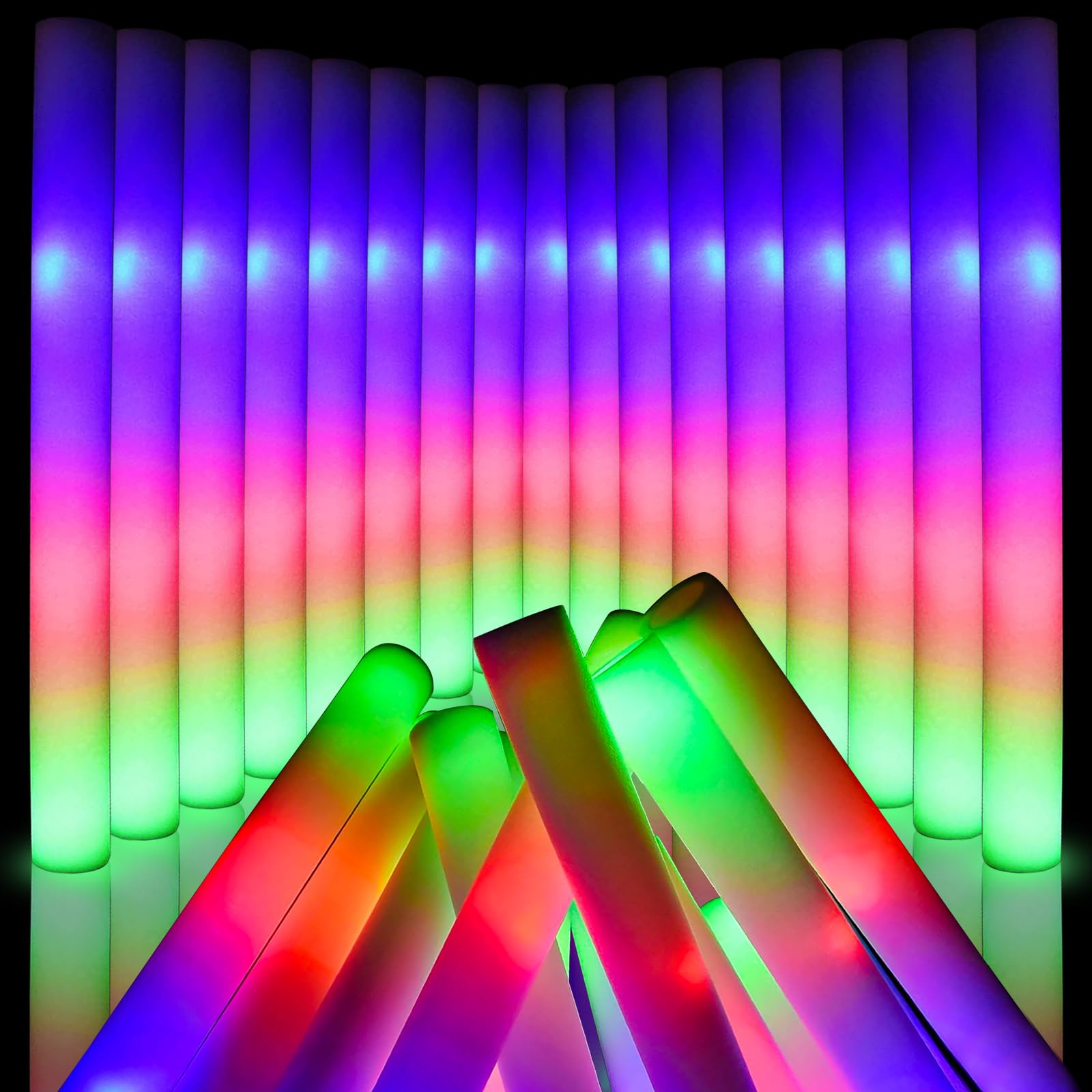 Wellent LED foam glow stick in blue, red, and green for vibrant party lighting