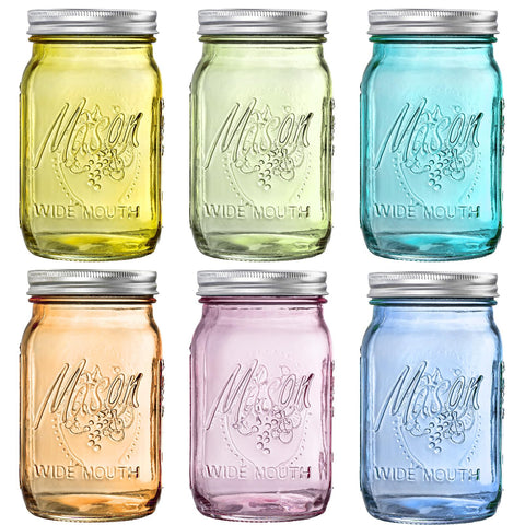 WELLIFE 32 oz colored mason jars six-pack for versatile storage and decorative display.