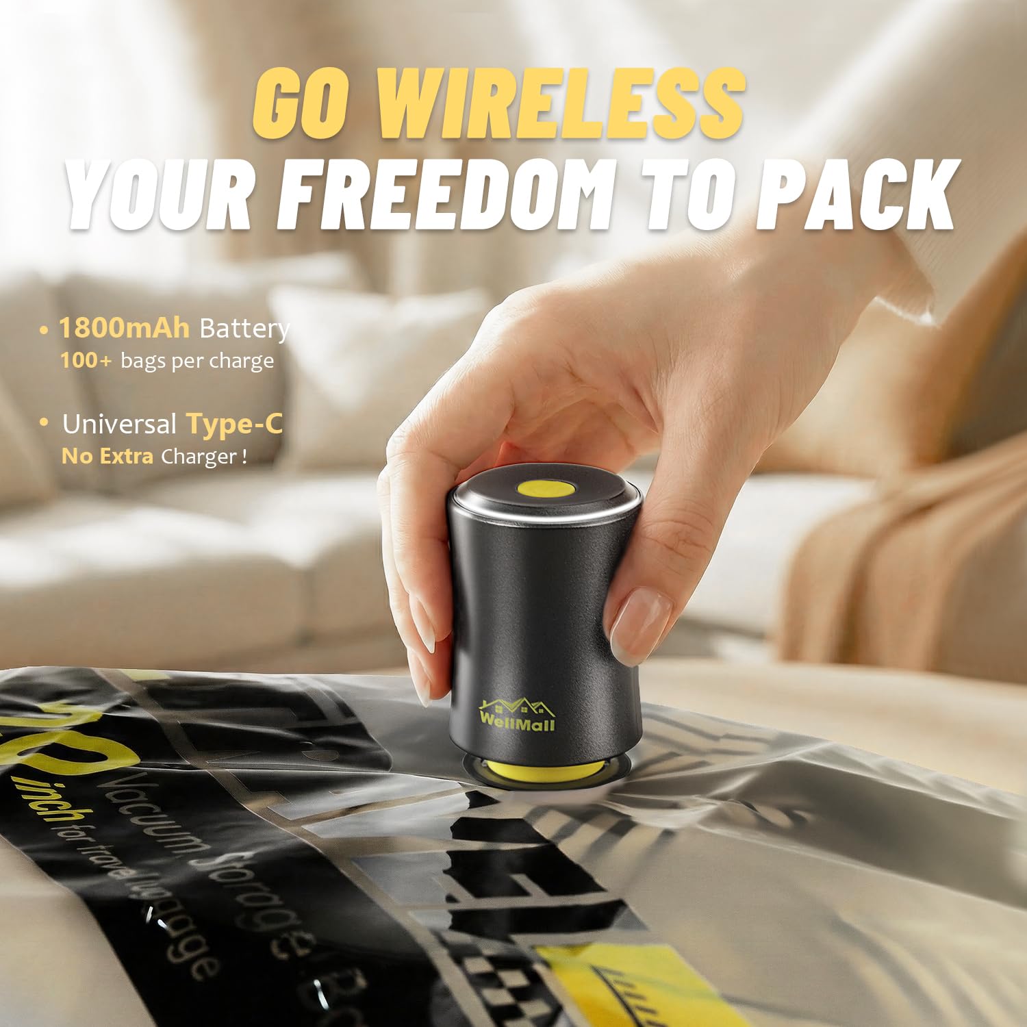 WellMall cordless vacuum bags medium size in luggage improve packing efficiency.