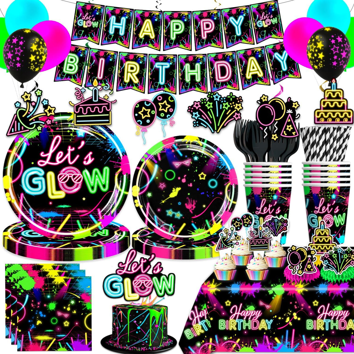 Wellspar neon party banner brightens birthday decor and photo moments.