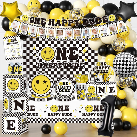 Wellspar One Happy Dude birthday arch balloons for a vibrant backdrop