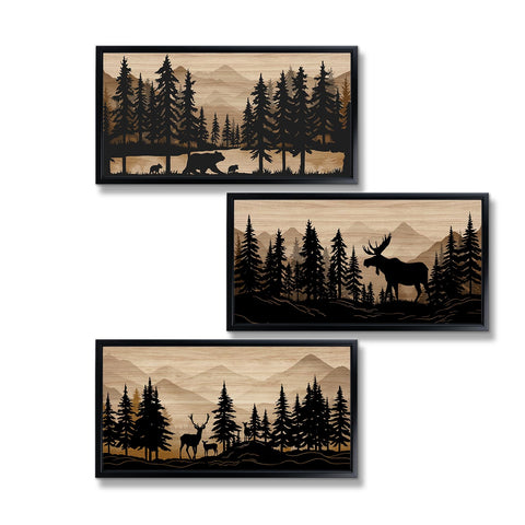 WELMECO Bear wall art in black frame enhances rustic cabin living spaces.