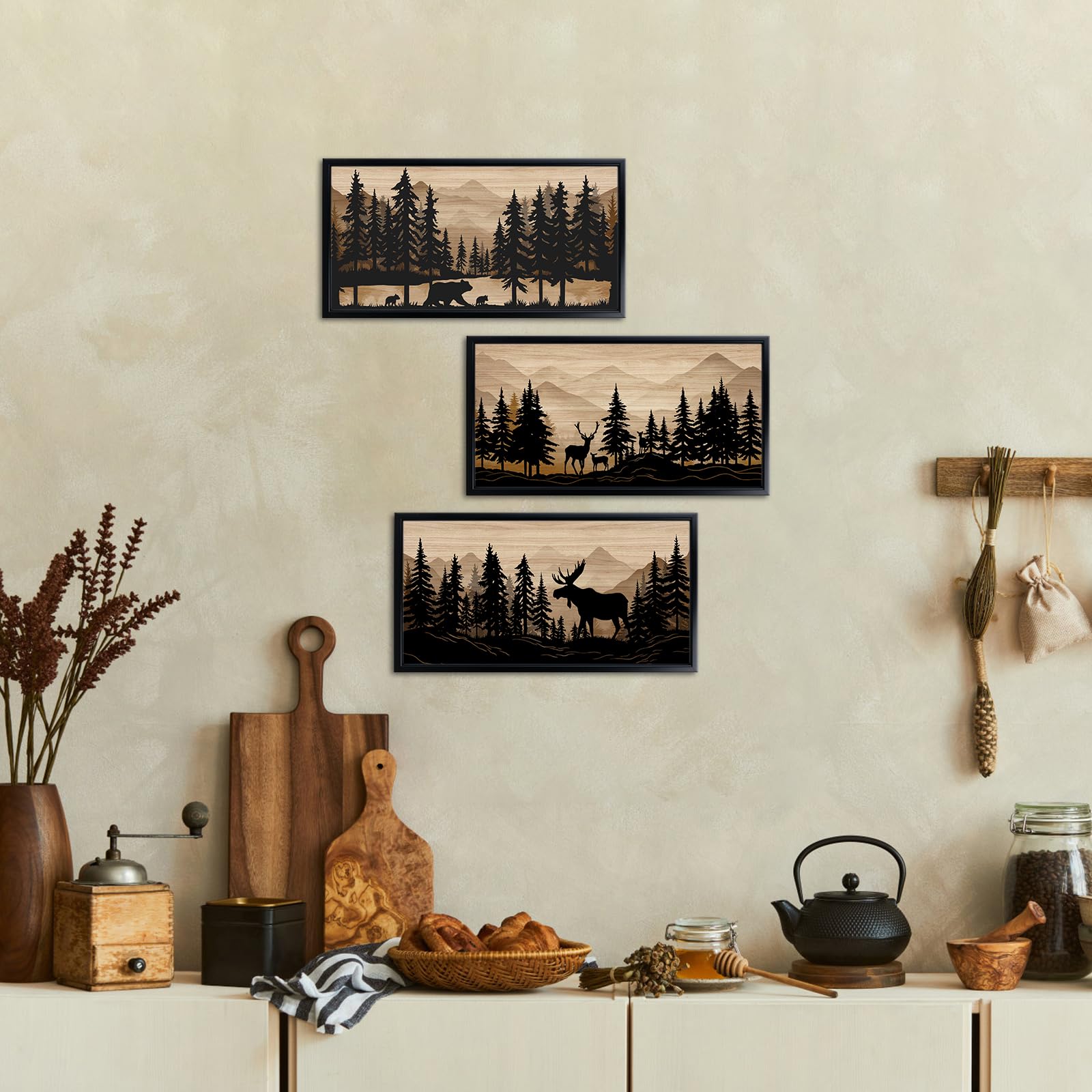 WELMECO Deer wall art pairs with natural textures in living rooms.