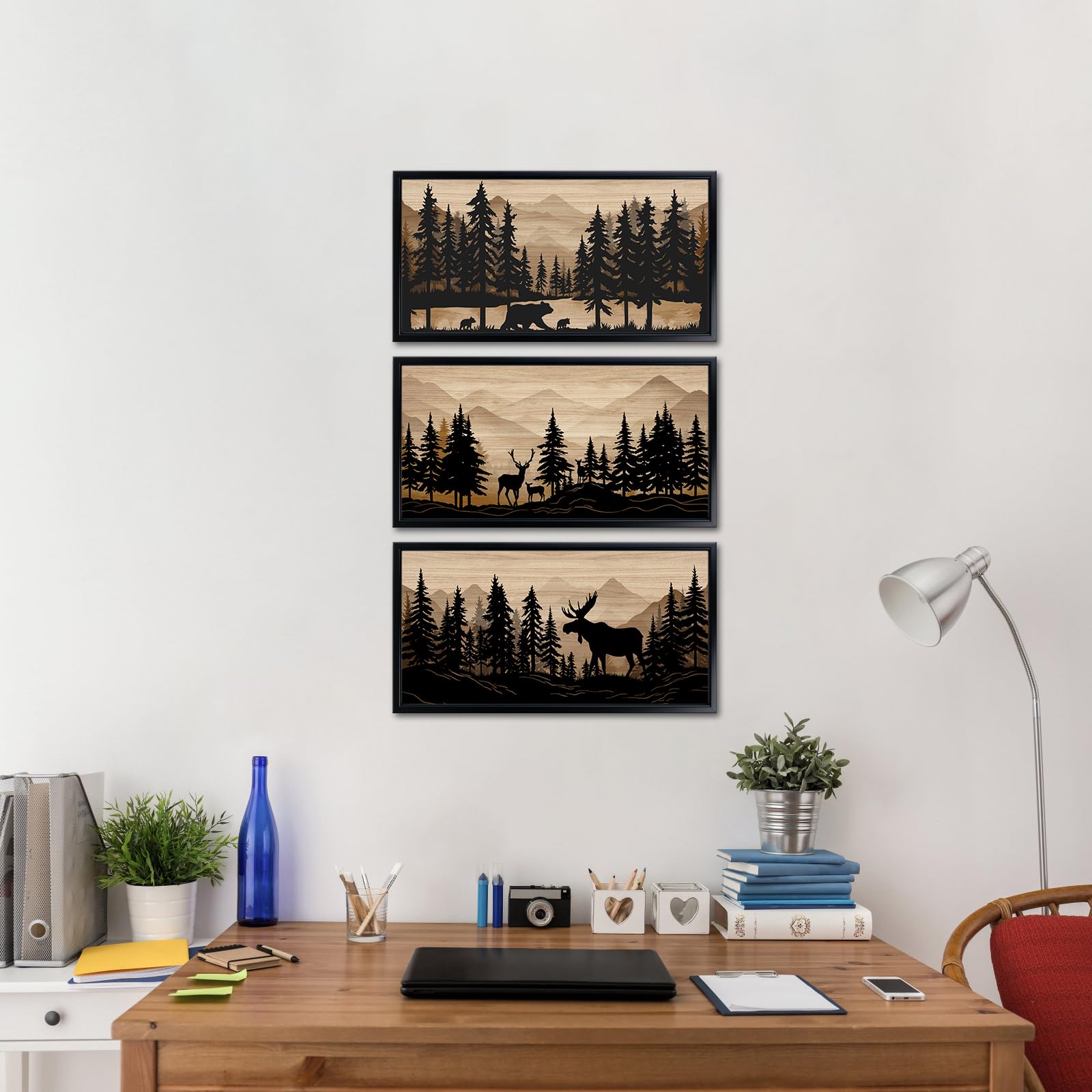 WELMECO Moose wall art brings woodland focal point to bedrooms.