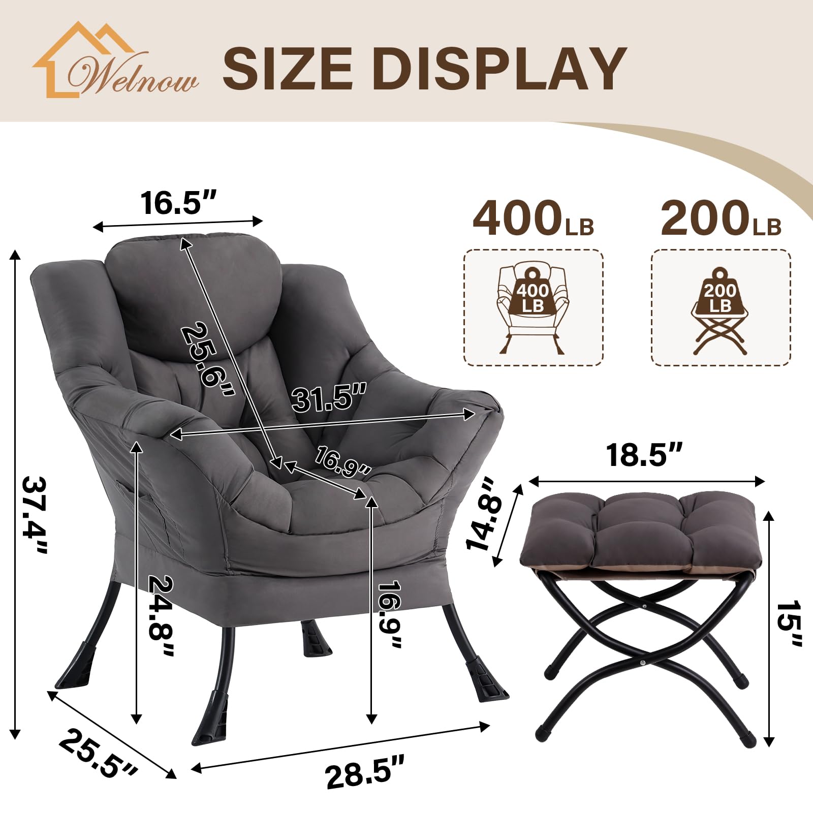 Welnow Lazy Chair ottoman-foldable footstool for convenient storage