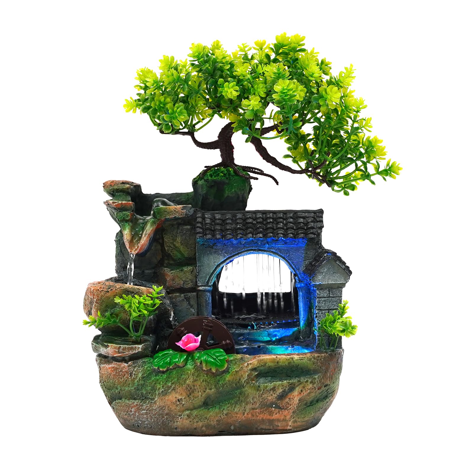 WEMAKMAK tabletop waterfall fountain rockery setup for calming desk ambiance.