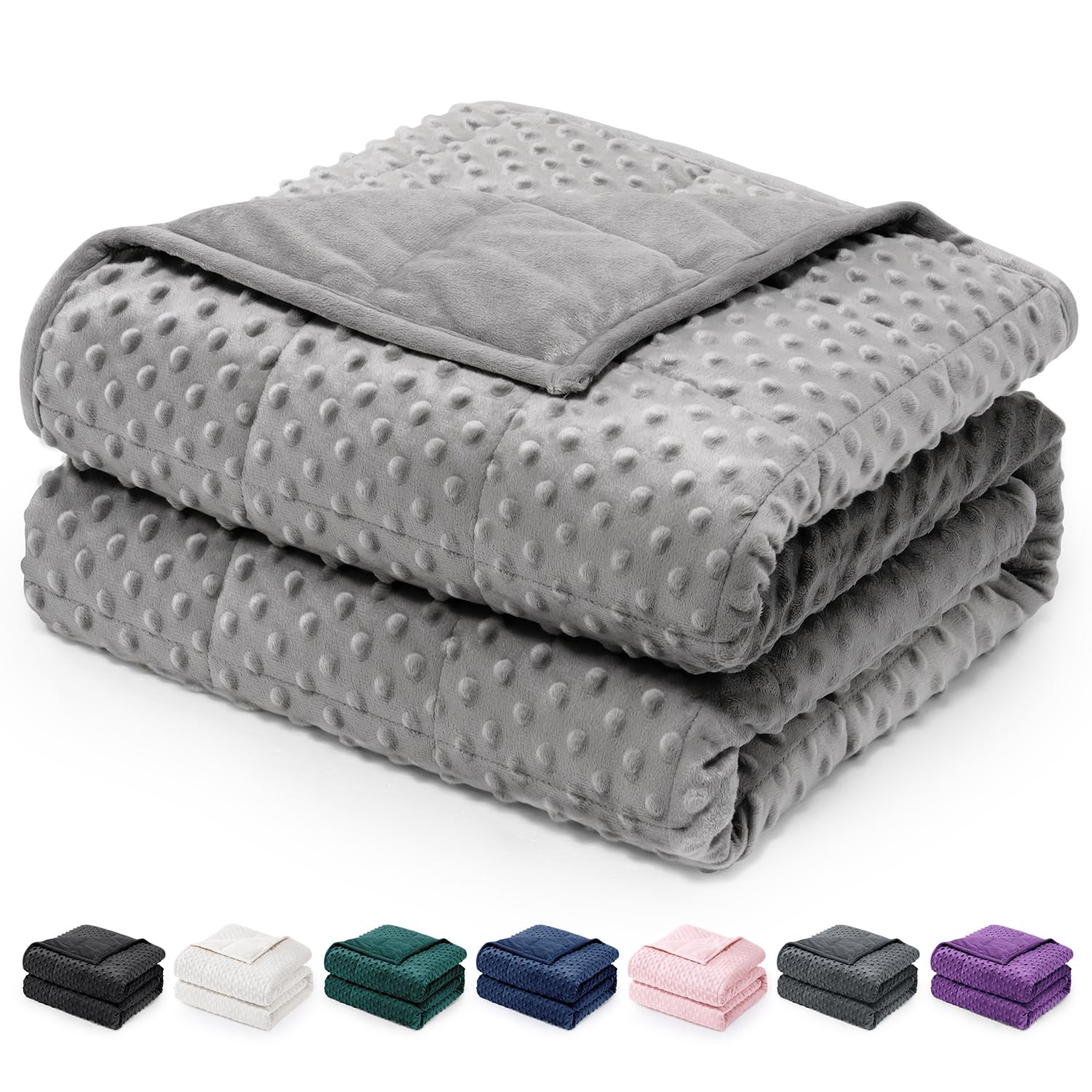 Wemore Minky Dot weighted blanket in grey cover for cocoon-like comfort and relaxation.