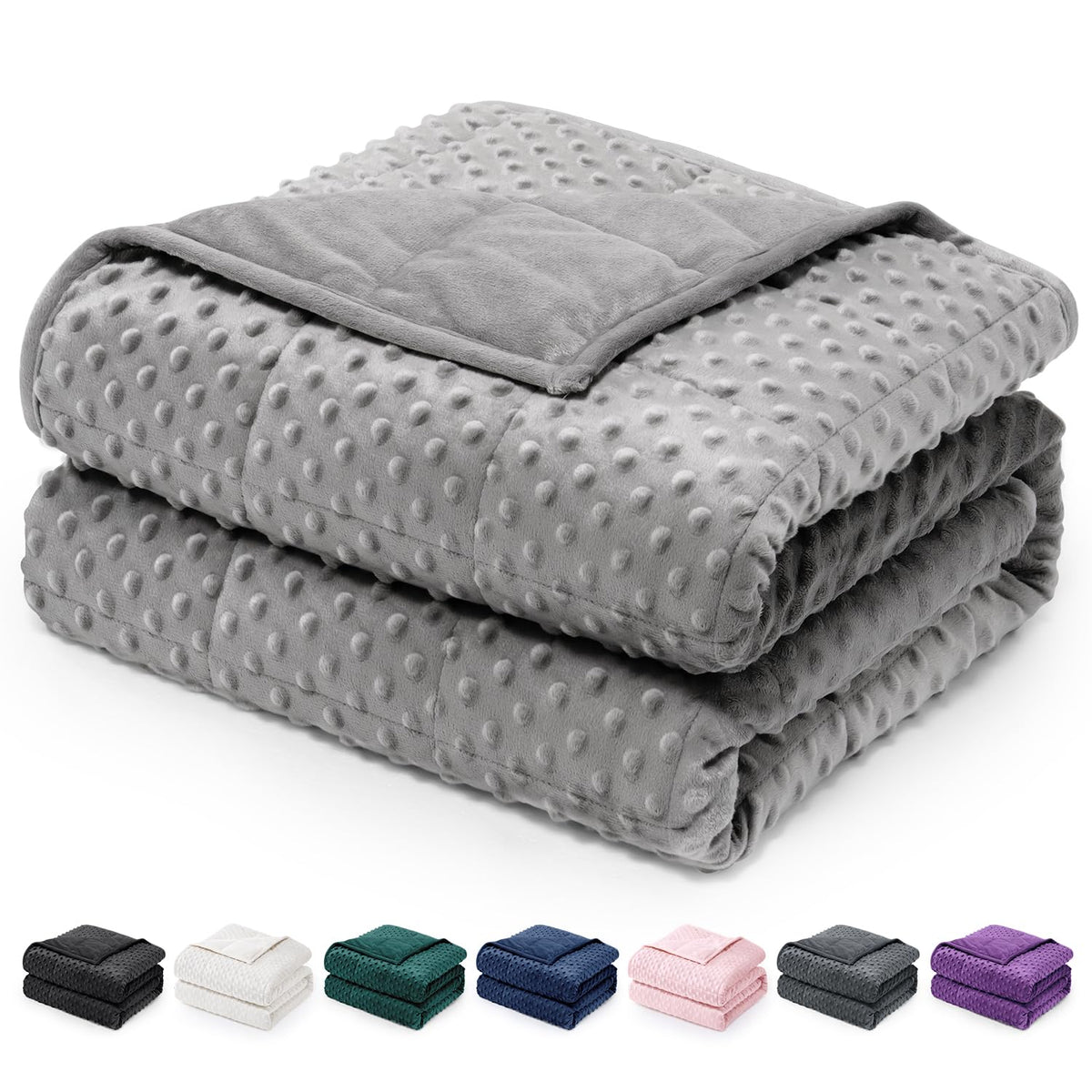 Wemore Minky Dot weighted blanket in grey cover for cocoon-like comfort and relaxation.