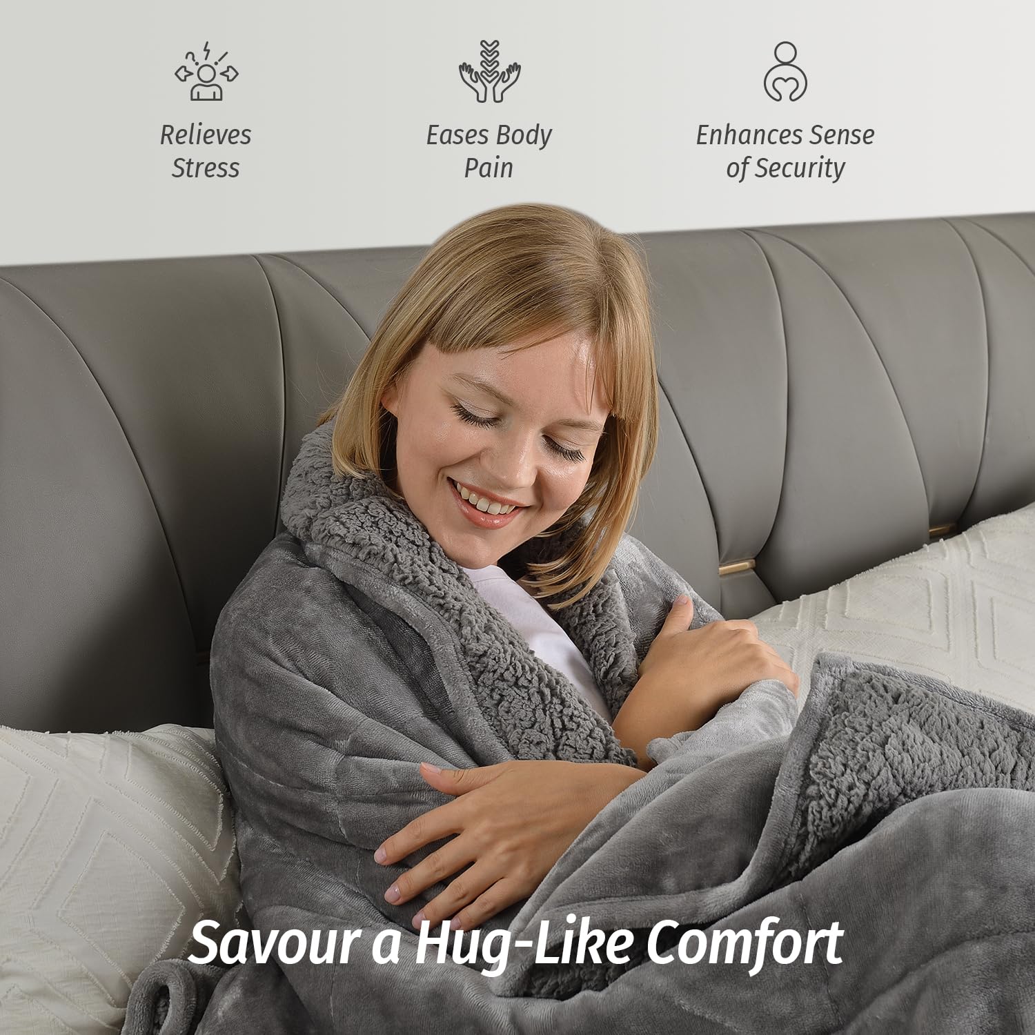Wemore Sherpa Fleece double-side grey closeup shows velvety finish and uniform color.