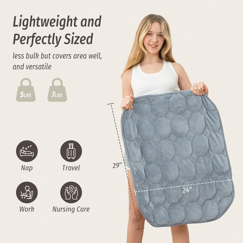 Wemore weighted lap blanket in use demonstrating calming pressure for focus