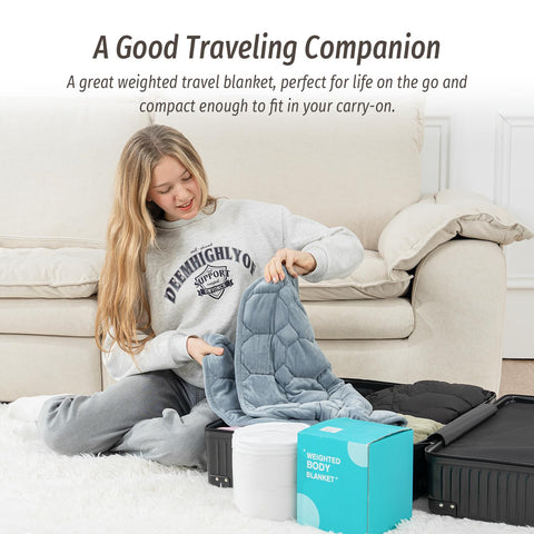 Wemore weighted lap blanket rolled for travel compact and portable